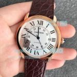 AF Cartier Ronde Replica Leather Watch Rose Gold White Dial